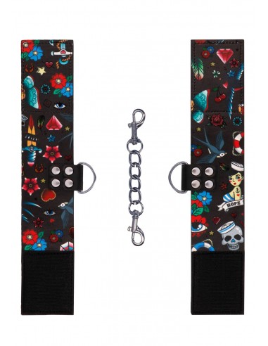 Printed Ankle Cuffs - Old School Tattoo Style - Black - Kajdanki erotyczne - 3