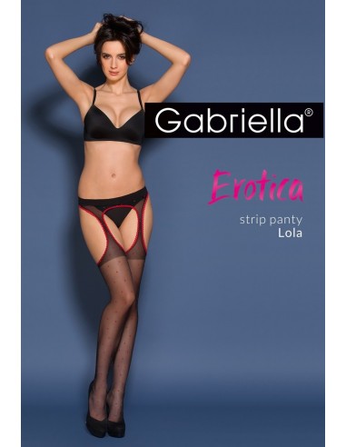 Rajstopy cienkie Erotica Strip Panty Lola Czarno-czerwone S/M - Rajstopy - 1