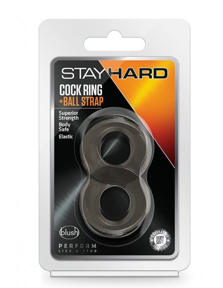 STAY HARD COCK RING AND BALL STRAP BLACK