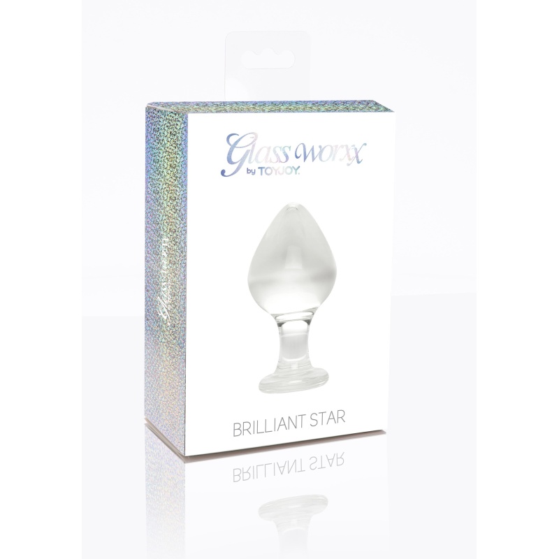 Szklany korek analny Brilliant Star 9 cm (4 cm średnicy) z bulwiastą końcówką - 1