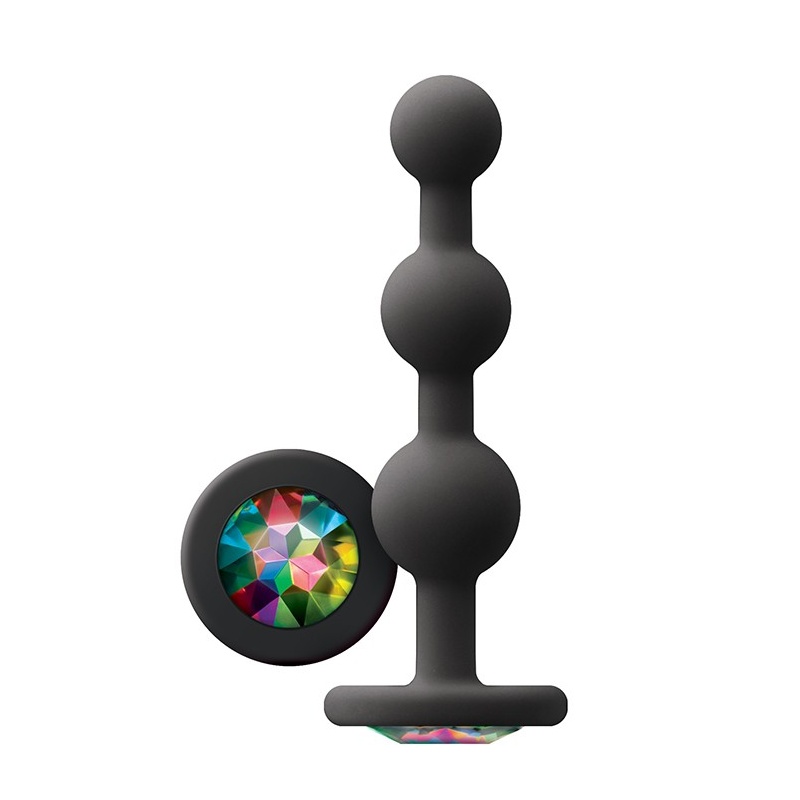 Korek Analny Glams Ripple Rainbow Gem Black - 1
