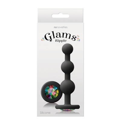 Korek Analny Glams Ripple Rainbow Gem Black - 1 2