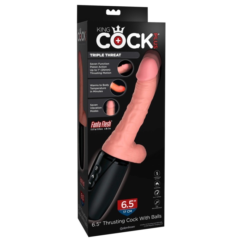 Wibrator King Cock Plus Thrusting 6.5″ z jądrami, funkcją ogrzewania i ruchem posuwisto-zwrotnym, długość całkowita 27,1 cm - 1