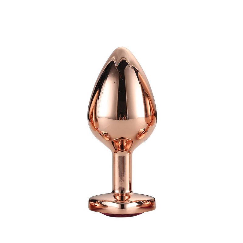 Korek analny Rose Gold Plug Medium - aluminium, akrylowy kamień serca, rozkloszowana podstawa - 1