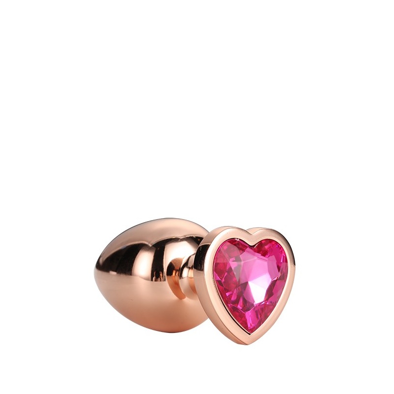 Korek analny Rose Gold Plug Medium - aluminium, akrylowy kamień serca, rozkloszowana podstawa - 2