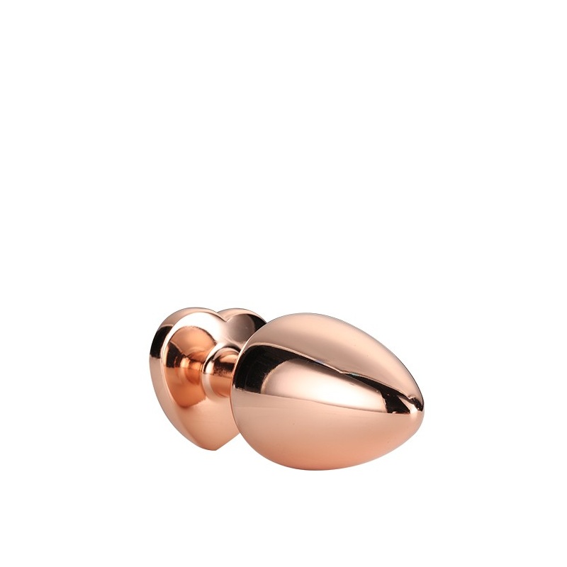 Korek analny Rose Gold Plug Medium - aluminium, akrylowy kamień serca, rozkloszowana podstawa - 3