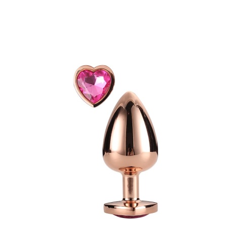 Korek analny Rose Gold Plug Medium - aluminium, akrylowy kamień serca, rozkloszowana podstawa - 5