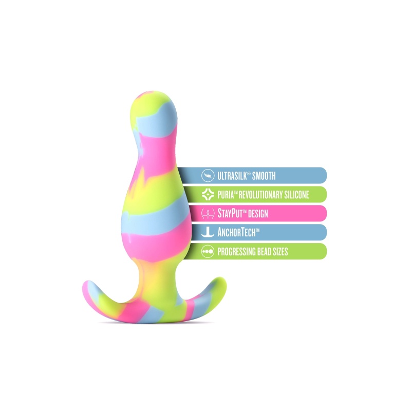 Korek analny Avant Kaleido Lime - stożkowa główka, krzywizna do dodatkowej stymulacji, silikon Puria™, 8,9 cm - 4