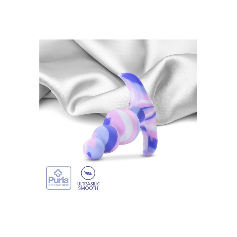 Korek analny Avant Twilight Blue z silikonu platynowego Puria™ - stożkowa główka, trzy krzywizny i podstawa AnchorTech™, 7,6 cm - 6