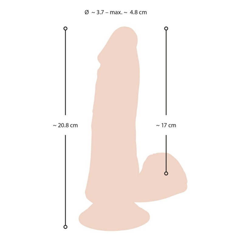 Wibrator Nature Skin Bendable RC — wyginany, realistyczny kształt z żołędzią i jądrami, z przyssawką i pilotem RC, 20,8 cm - 4