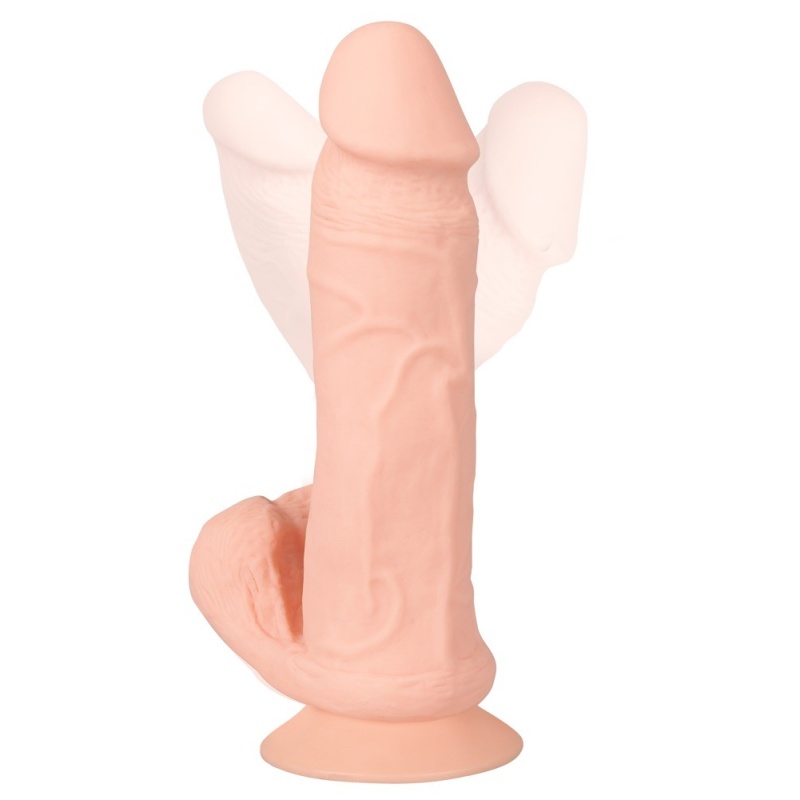 Wibrator Nature Skin Bendable RC — wyginany, realistyczny kształt z żołędzią i jądrami, z przyssawką i pilotem RC, 20,8 cm - 8