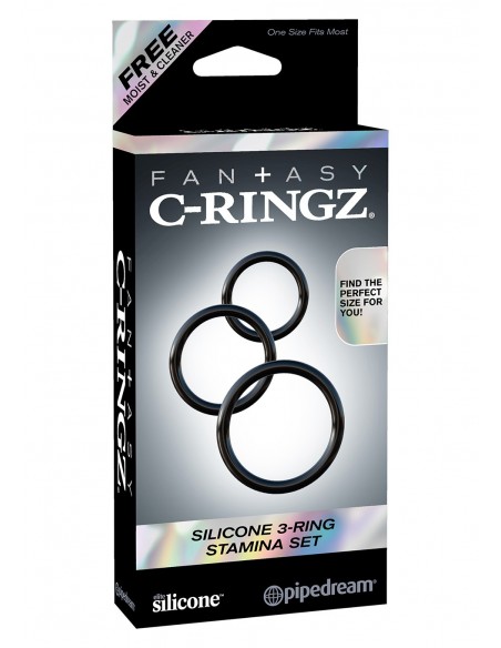 Pierścień-SILICONE 3-RING STAMINA SET BLACK