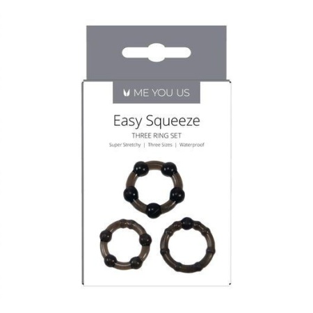 Pierścienie na penisa Easy Squeeze - zestaw 3 ultra miękkich, wyjątkowo rozciągliwych pierścieni (czarny, w 3 stopniowanych rozm - 3