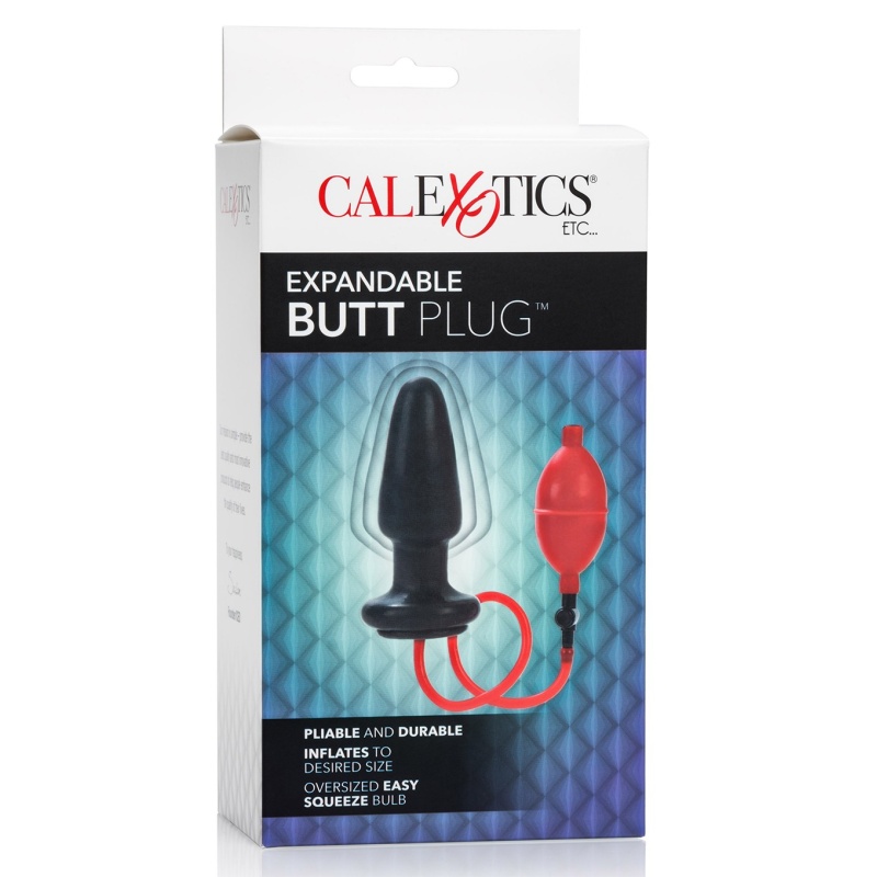 Pompowany korek analny Expandable Butt Plug Black - nadmuchiwana głowica stożkowa z gruszką, 9,5 cm - 2