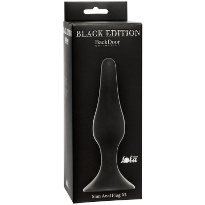 Korek analny Plug-Slim XL Black - silikon medyczny, wąska końcówka, podstawa z przyssawką, 15,5 cm - 1