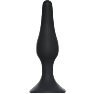Korek analny Plug-Slim XL Black - silikon medyczny, wąska końcówka, podstawa z przyssawką, 15,5 cm - 1 2