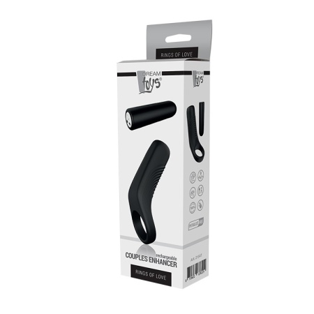 Pierścień wibracyjny nasadowy Couples Enhancer Black - silikonowy, rozmiar uniwersalny, z żebrowanym ticklerem 2w1 - 2