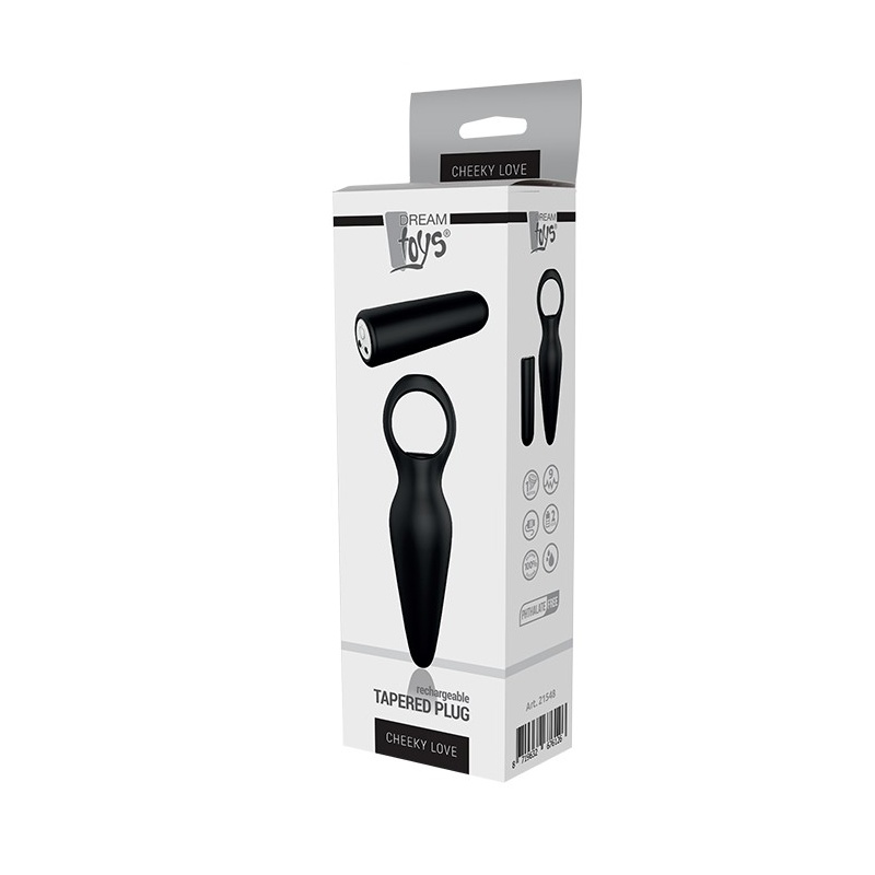 Wibrujący plug analny TAPERED PLUG - kształt stożkowy, matowy silikon, uchwyt pierścieniowy - 2