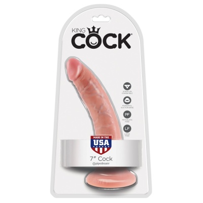 King Cock 7" Flesh – realistyczne dildo PVC z przyssawką i bazą strap-on, 20,5 cm - 1