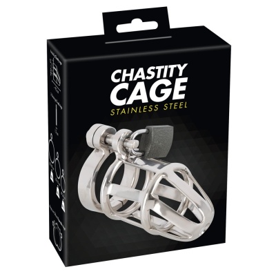 Klatka na penisa Chastity Cage Stainless Steel – stal nierdzewna, zamek kłódkowy, 3 pierścienie bazowe, długość 9,5 cm - 1