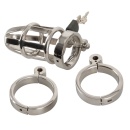 Klatka na penisa Chastity Cage Stainless Steel – stal nierdzewna, zamek kłódkowy, 3 pierścienie bazowe, długość 9,5 cm - 4