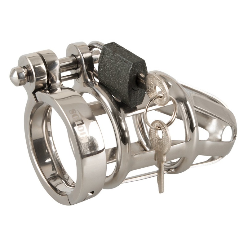 Klatka na penisa Chastity Cage Stainless Steel – stal nierdzewna, zamek kłódkowy, 3 pierścienie bazowe, długość 9,5 cm - 6