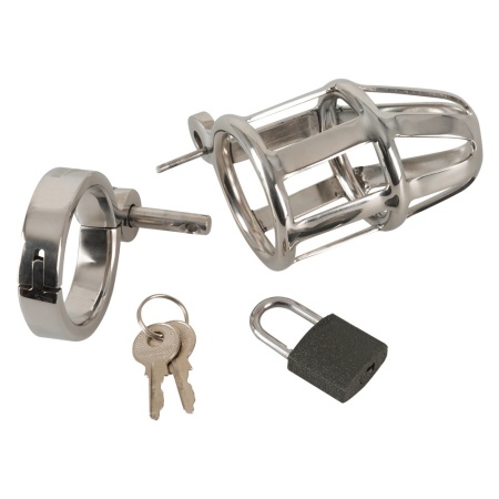 Klatka na penisa Chastity Cage Stainless Steel – stal nierdzewna, zamek kłódkowy, 3 pierścienie bazowe, długość 9,5 cm - 8
