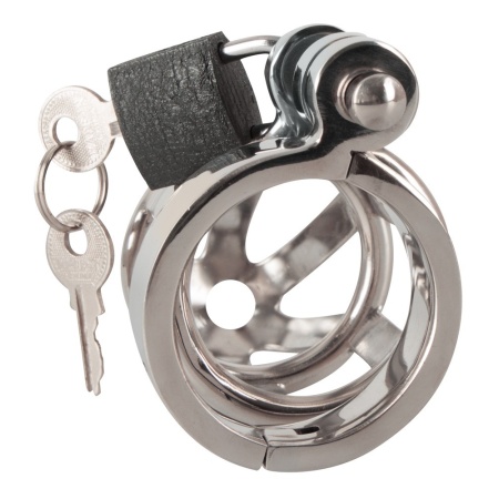 Klatka na penisa Chastity Cage Stainless Steel – stal nierdzewna, zamek kłódkowy, 3 pierścienie bazowe, długość 9,5 cm - 9