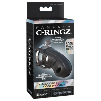 Klatka na penisa FCR Hardcore Silicone Blocker 9,5 cm z regulowanym stalowym pierścieniem 5,2 cm i silikonową tuleją 4 cm - 1