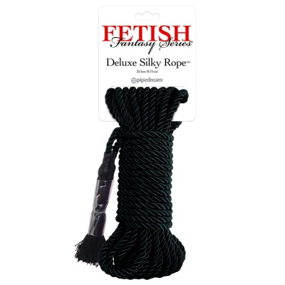 Lina Bondage Deluxe Silk Rope Black – Pleciona, Jedwabista, 10 m (1000 cm), 7 mm - 1