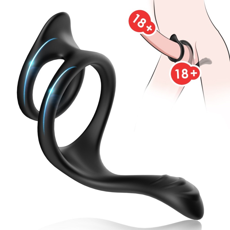 Pierścień erekcyjny Tail Black - podwójna pętla stabilizująca, silikon klasy medycznej, 85 × 70 × 50 mm - 2