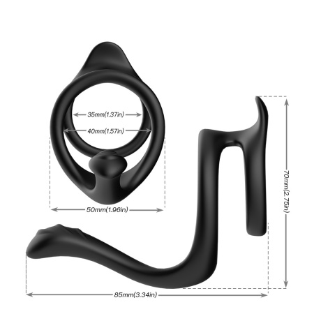Pierścień erekcyjny Tail Black - podwójna pętla stabilizująca, silikon klasy medycznej, 85 × 70 × 50 mm - 4