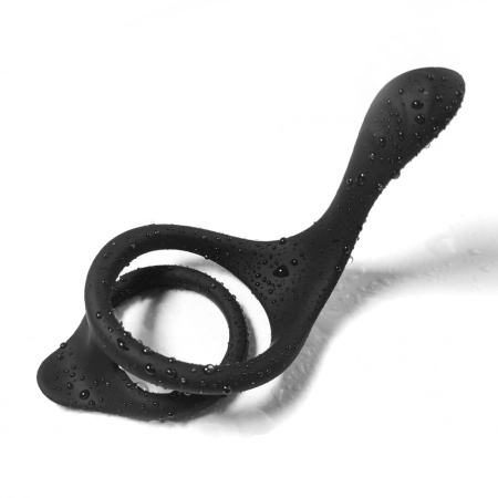 Pierścień erekcyjny Tail Black - podwójna pętla stabilizująca, silikon klasy medycznej, 85 × 70 × 50 mm - 5