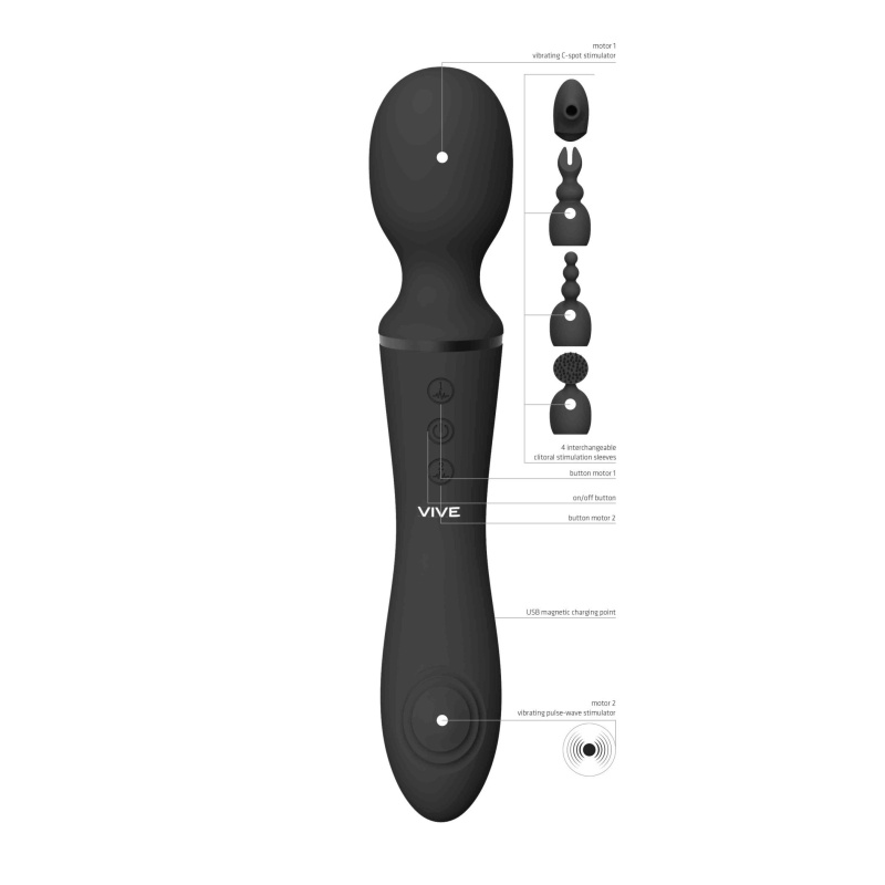 Stymulator dwustronny NAMI Black z falą powietrzną i 2 silnikami NG F1, 4 końcówki, 21,8 cm - 2