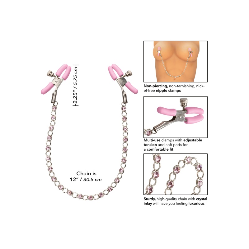 Zaciski na sutki Crystal Nipple Teasers z żelaza bezniklowego, z regulacją nacisku, 30,5 cm - 5