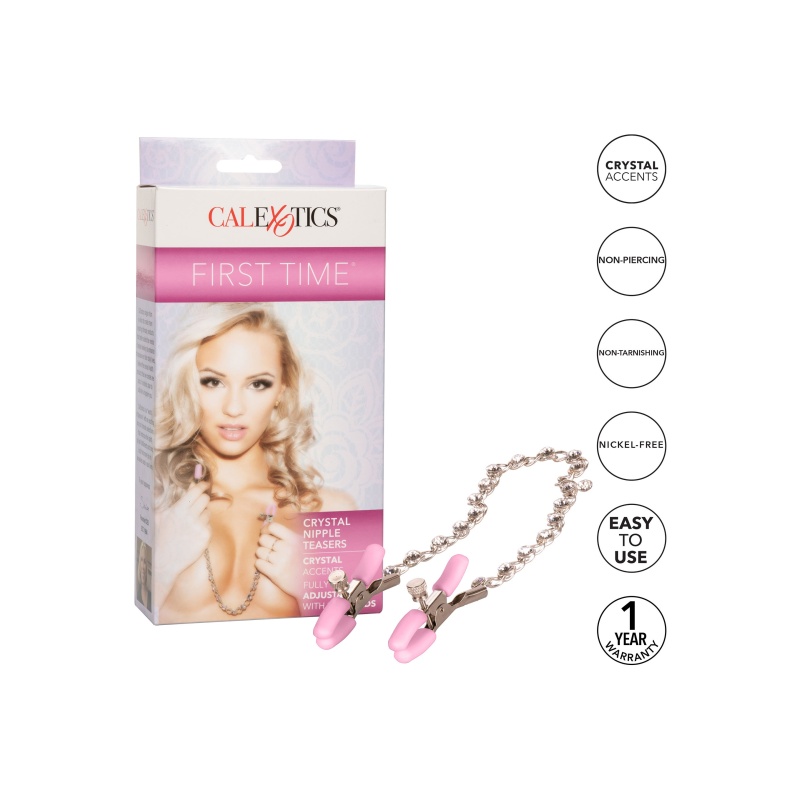 Zaciski na sutki Crystal Nipple Teasers z żelaza bezniklowego, z regulacją nacisku, 30,5 cm - 6