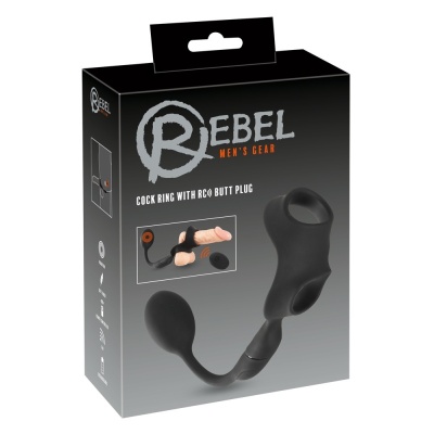 Pierścień na penisa i jądra z wtyczką analną REBEL Cock Ring with RC Butt Plug – 10 trybów wibracji, pilot zdalny, 33 cm - 1