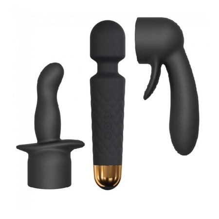 Masażer Kit Wanderful - różdżka 20 cm z 2 silikonowymi nakładkami 29 mm, 8 prędkości i 20 trybów - 1