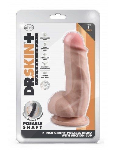 DR. SKIN PLUS  7 INCH GIRTHY POSABLE DILDO WITH BALLS  VANILLA
