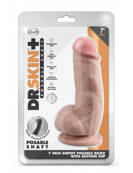 DR. SKIN PLUS  7 INCH GIRTHY POSABLE DILDO WITH BALLS  VANILLA