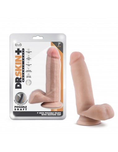 DR. SKIN PLUS  7 INCH POSABLE DILDO WITH BALLS  VANILLA