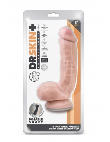 DR. SKIN PLUS 8 INCH THICK POSEABLE DILDO WITH SQUEEZABLE BALLS VANILLA