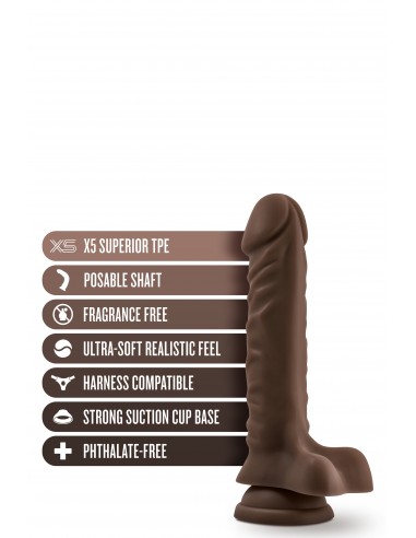 DR. SKIN PLUS 9 INCH POSABLE DILDO WITH BALLS CHOCOLATE