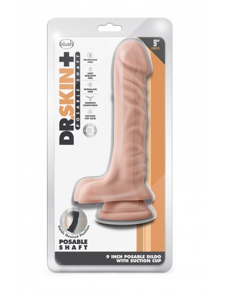 DR. SKIN PLUS 9 INCH POSABLE DILDO WITH BALLS VANILLA
