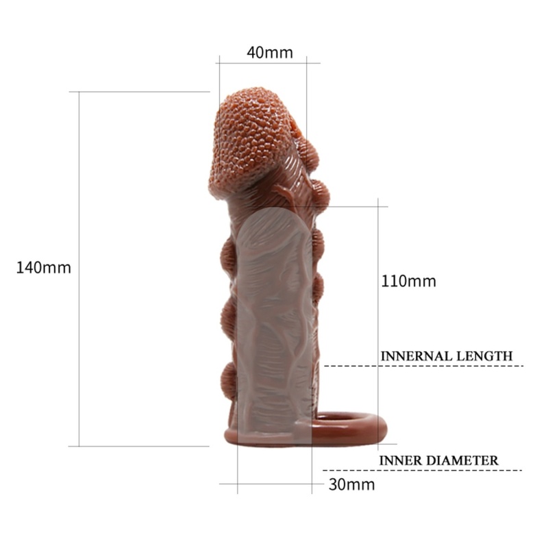 Nakładka na penisa Brave Man z wypustkami i pierścieniem, 14 cm - 5