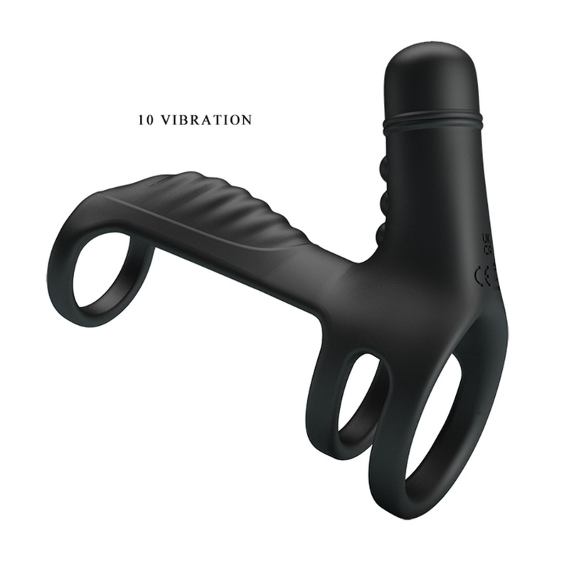 Wibracyjna nakładka na penisa Sling z 10 trybami i pierścieniem erekcji - długość 11,5 cm - 5