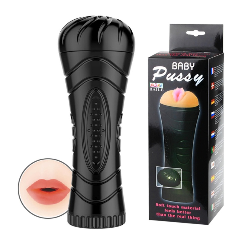 Męski masturbator Baby Pussy z wibracjami, kompaktowy (12 cm) - 1