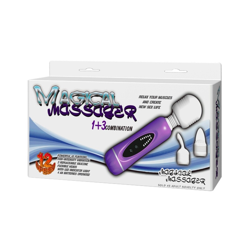 Masażer MAGICAL MASSAGER - system 1+3, 12 funkcji wibracji, wymienne głowice silikonowe - 9