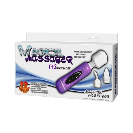 Masażer MAGICAL MASSAGER - system 1+3, 12 funkcji wibracji, wymienne głowice silikonowe - 9