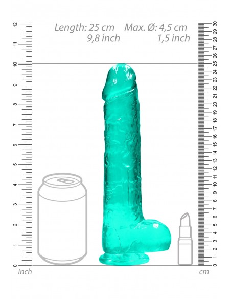 9"" / 25 cm Realistic Dildo With Balls - Turquoise